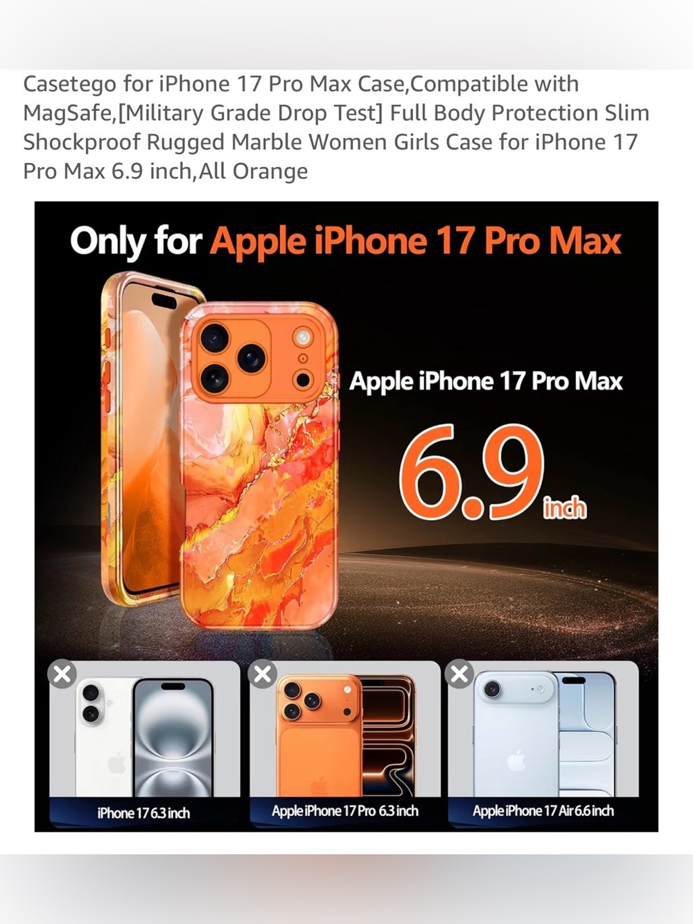 Orange iPhone 17 Pro Max Case with MagSafe Compatibility shockproof NEW - Picture 2 of 11